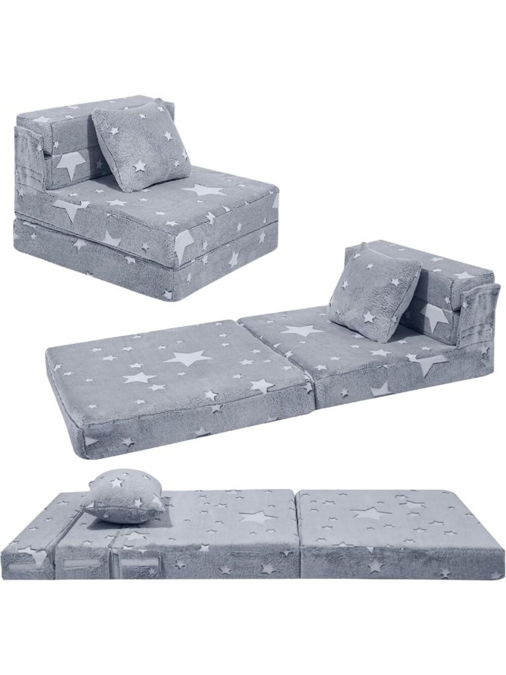 Cozy Kids Trifold Floor Mattress, 8" Glow Star Sofa Bed with Pillow for Playtime